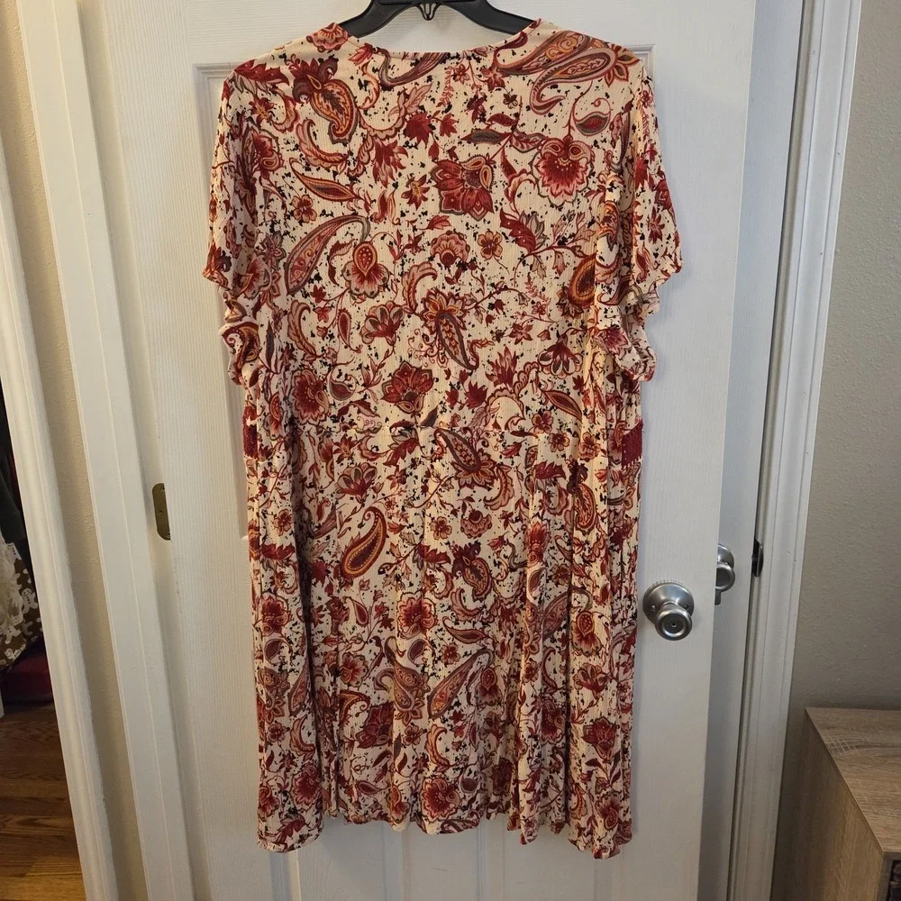 Torrid sz 4 paisley floral v-neck short slv shift dress tassel boho peasant - Picture 7 of 13